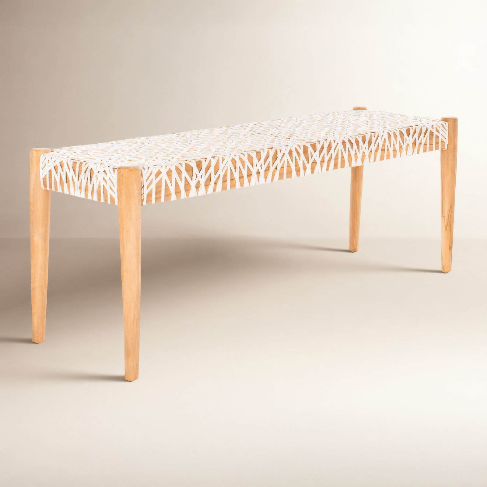 Kazbah 47" Genuine Leather Entryway Bench, Natural/Off White