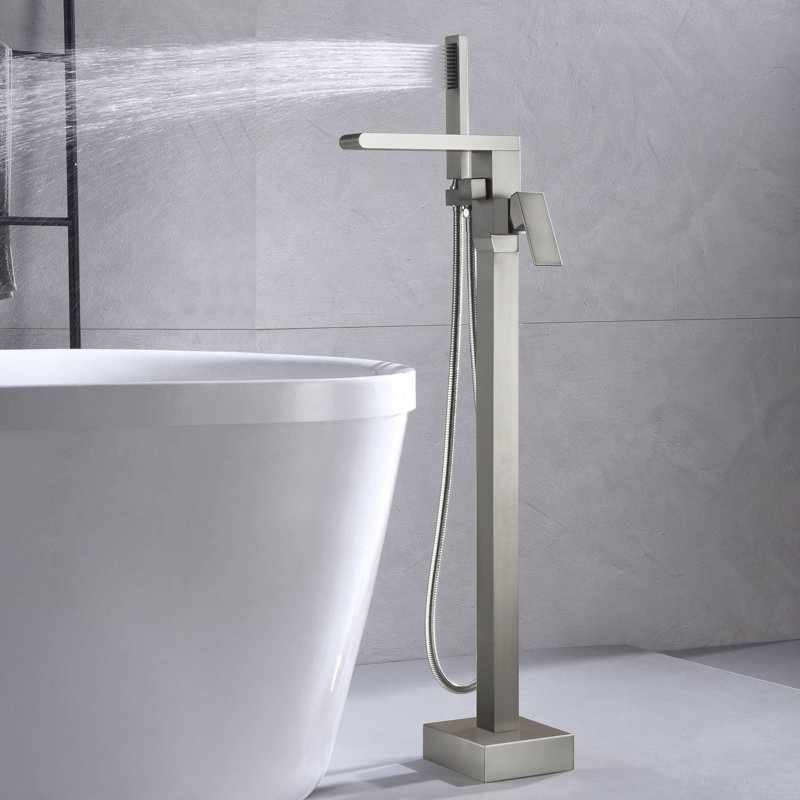 Floor Waterfall Faucet with Diverter, Brushed Nickel