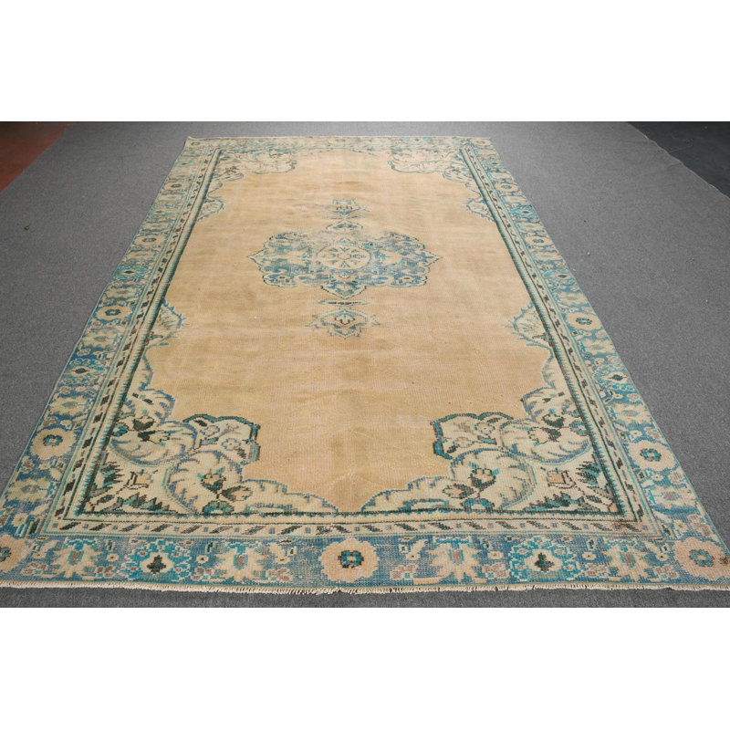 Tapis rétro en laine fait à la main avec motif médaillon Anatolian