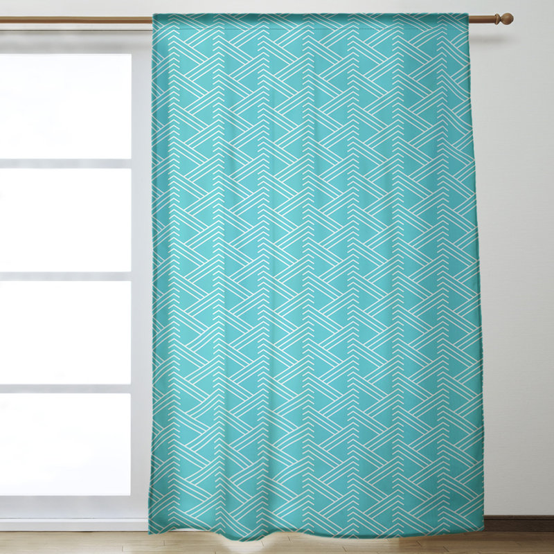 Jordao Room Darkening Curtain Single Panel, Teal/White