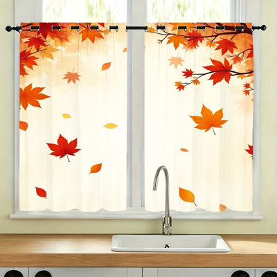 2Pcs Maple Leaf Blackout Curtains, Autumn Fall Pattern Thermal Insulated Noise Reducing Room Darkening Window Drapes,  Curtain Panels for Living Room Bedroom Kitchen Home Office Decor