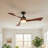 Brown Ceiling Fan With Solid Wood Blades, Led Light And App Control