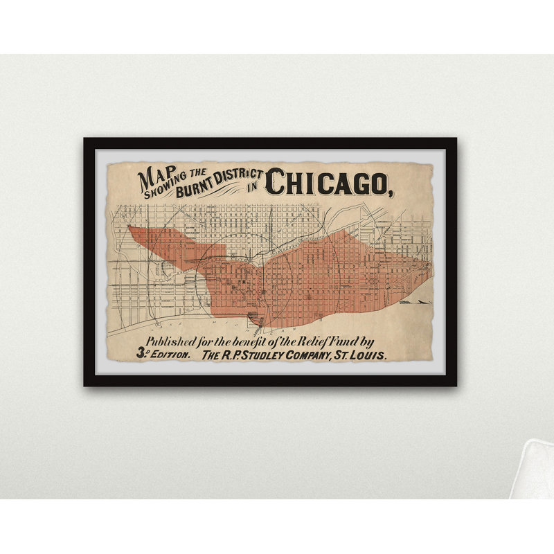 Carte du quartier brûlé de Chicago - cadre photo, H 12 po x l 18 po x P 1,5 po