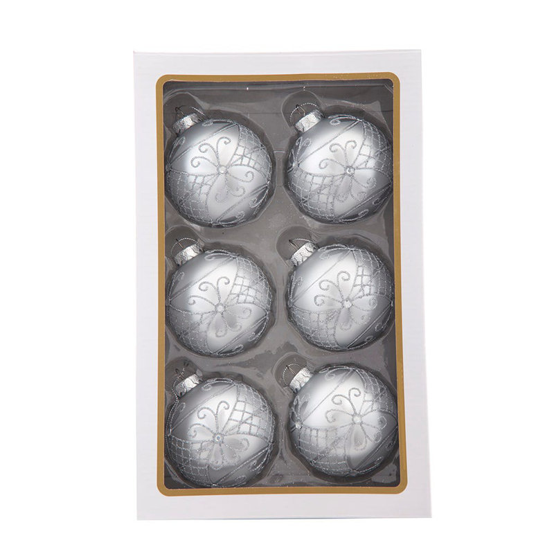 Ensemble d'ornements décoratifs en verre argenté 80mm Kurt Adler, 6 pièces