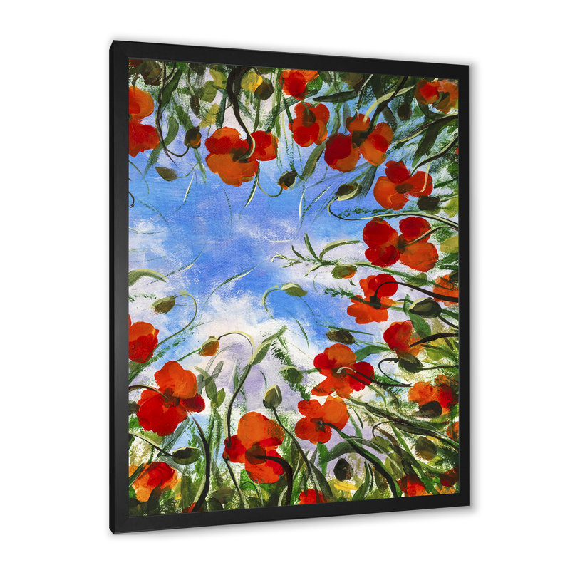 Fleurs de coquelicots rouges - peinture, Toile avec cadre photo noir, H 20 po x l 12 po x P 1 po