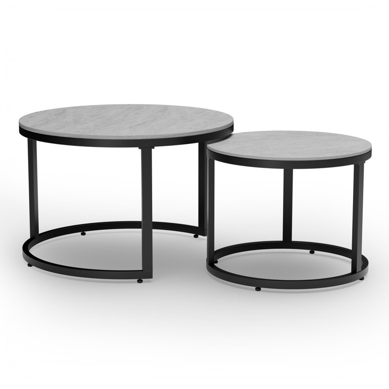 Nesting Coffee Table Set of 2, Round Stacking Coffee Tables with Nesting Coffee Table Set of 2, Round Stacking Coffee Tables with Resin Top & Metal Frame, Space-Saving Nesting Tables for Living Room, Small Space