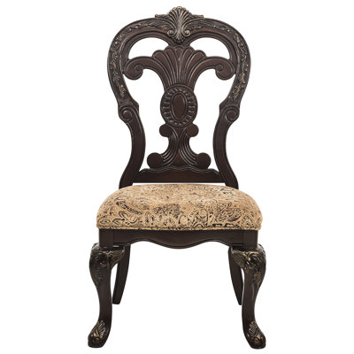 2 Side Chair Group, Cherry Finish With Gold Touches, Upholstered Fabric Dining Seating Captivating Chairs 2Pc, Highlights, Fabric,