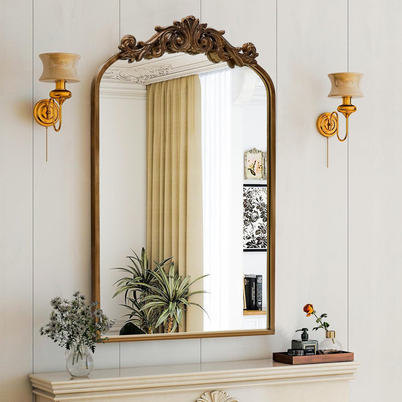 Miroir mural arqué en métal de style baroque, miroir décoratif, 24 po x 36 po , Bronze Antique