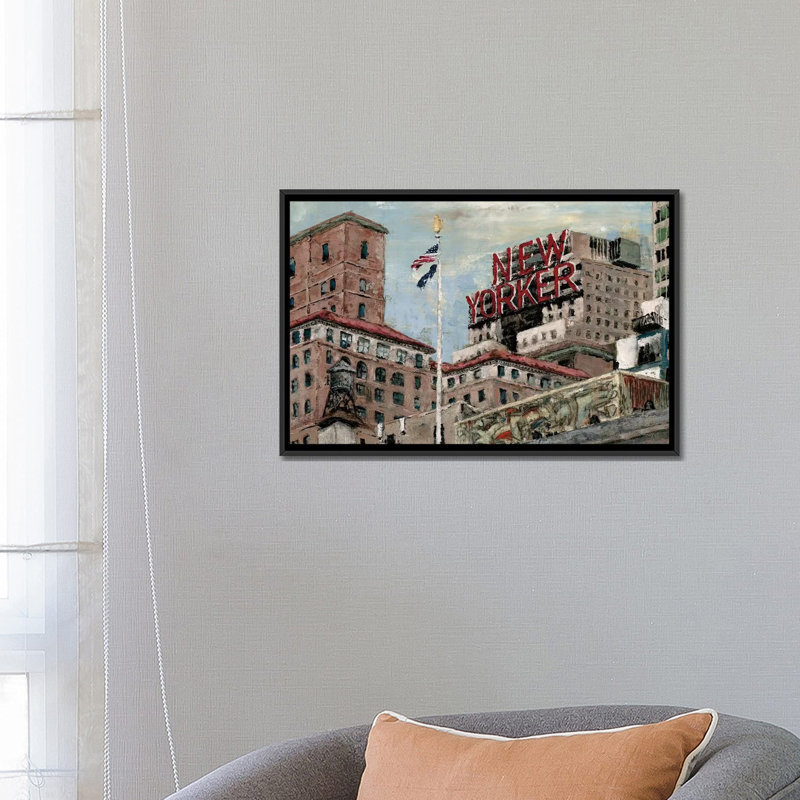 «New Yorker», reproduction sur toile, H 18 po x l 26 po x P 1,5 po, Toile avec cadre noir, Pas de tapis