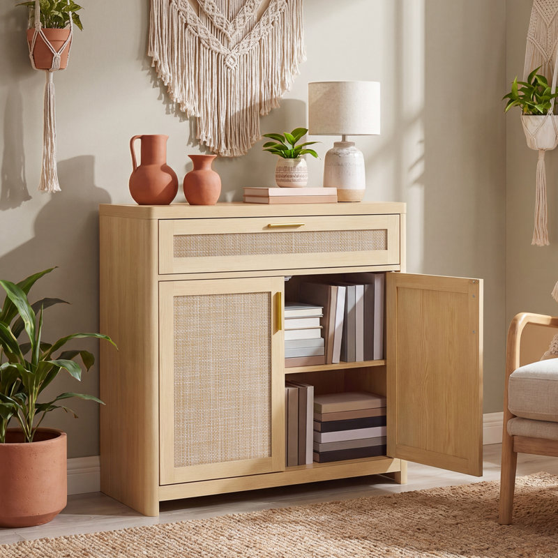 Buffet décoratif Boho avec tiroir et tablette réglable, Beige, 1