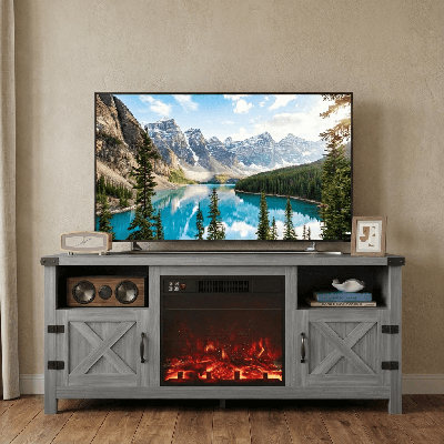 58'' Farmhouse Tv Stand With Cozy Fireplace Glow