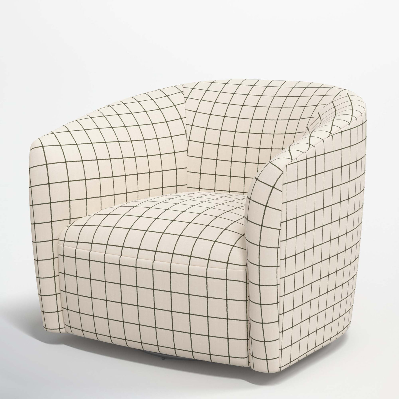 Marita Upholstered Swivel Barrel Chair, Line Tattersall Green
