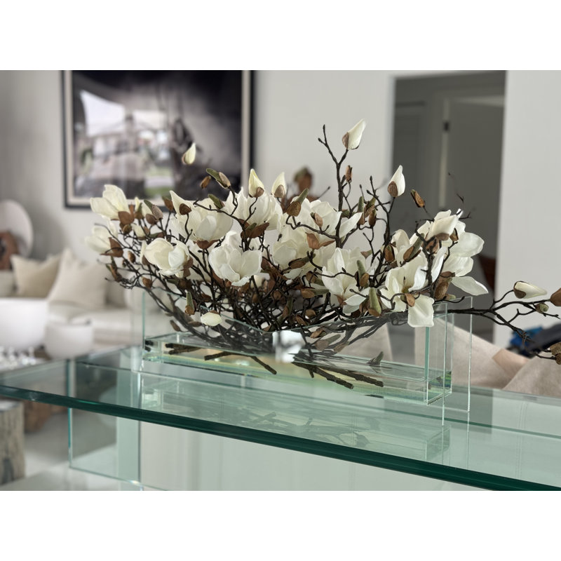 Stylish Glass Planter With White Magnolias