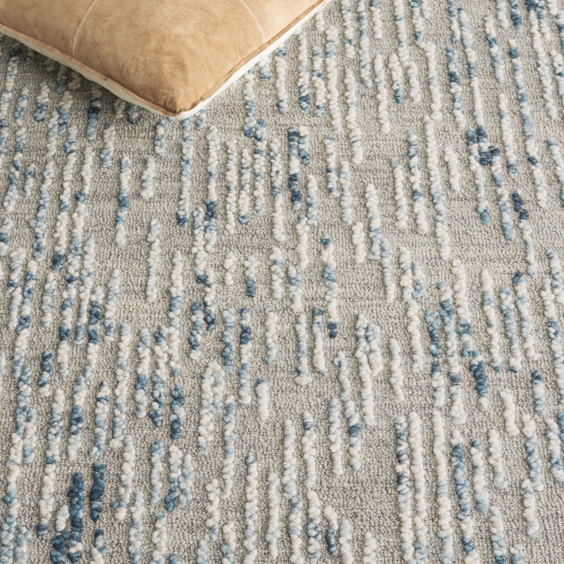 Rudiger Abstract Hand Tufted Wool/Cotton Abstract Rug in Gray/Blue, Rectangle 5' x 8'
