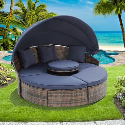 Alleshia 64.1" Wide Outdoor Wicker Round Patio Daybed with Cushions