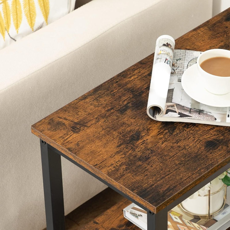 Table d'appoint rustique avec étagères de rangement à 3 niveaux, table de chevet étroite pour petits espaces, salon et chambre, style industriel brun et noir, montage facile