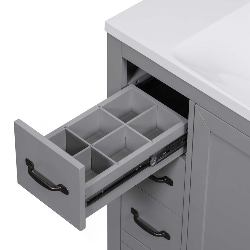 Meuble-lavabo 36 po sans lavabo, base d'armoire seulement, six tiroirs, diviseur de tiroir multifonctionnel, tablette réglable