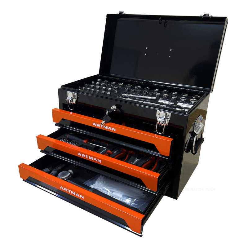 Sirstins 20'' W 3 -Drawer Steel Top Chest,  Orange