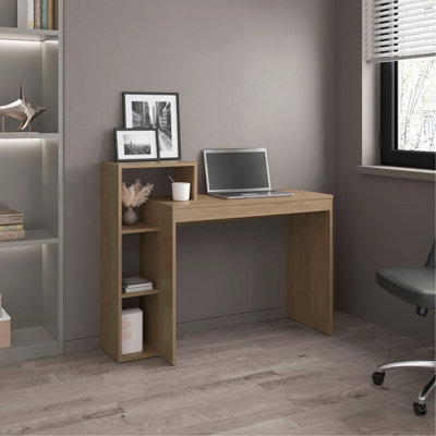 Bureau d'ordinateur, 3 tablettes, pin clair