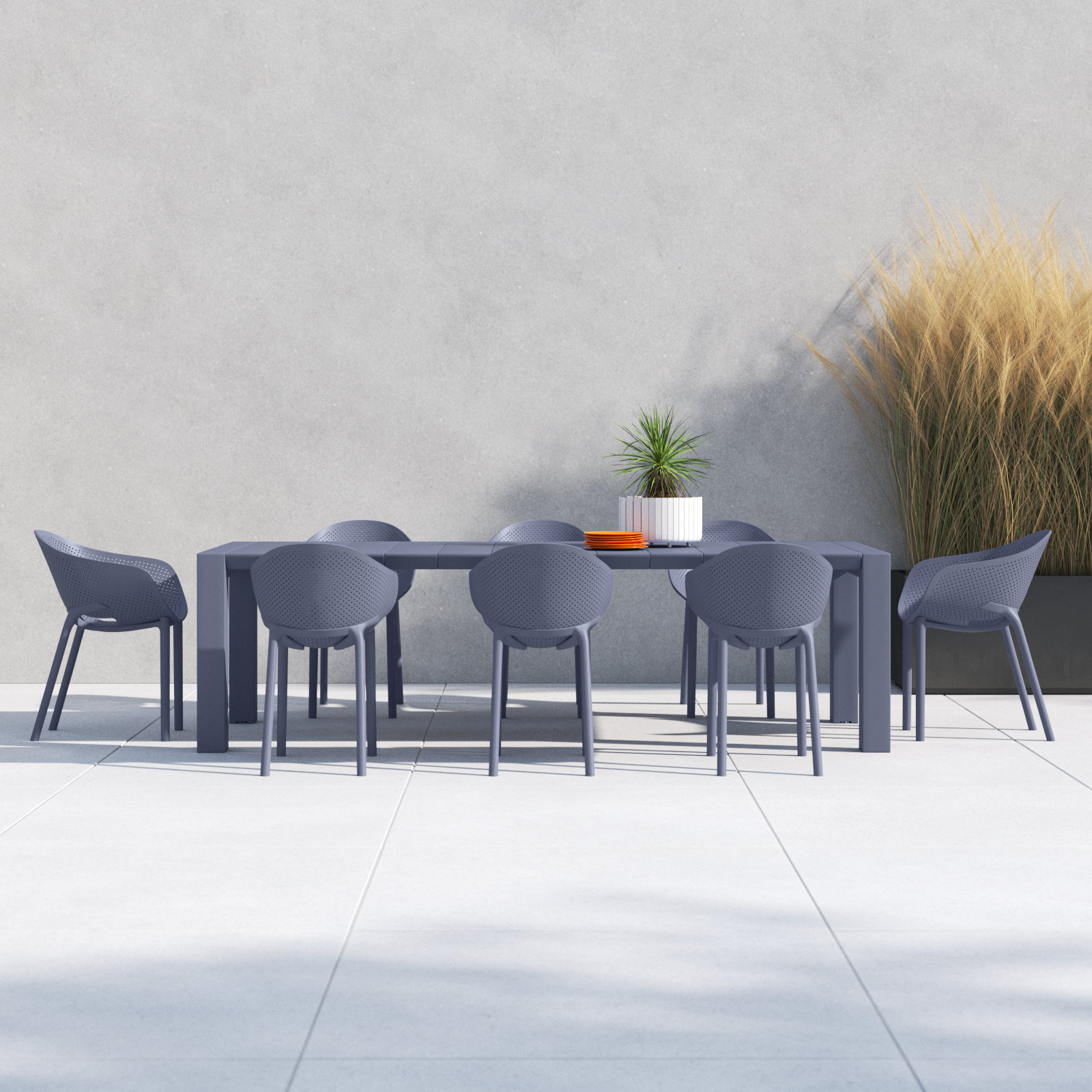 Farrah 118" Patio Dining Set, Dark Gray