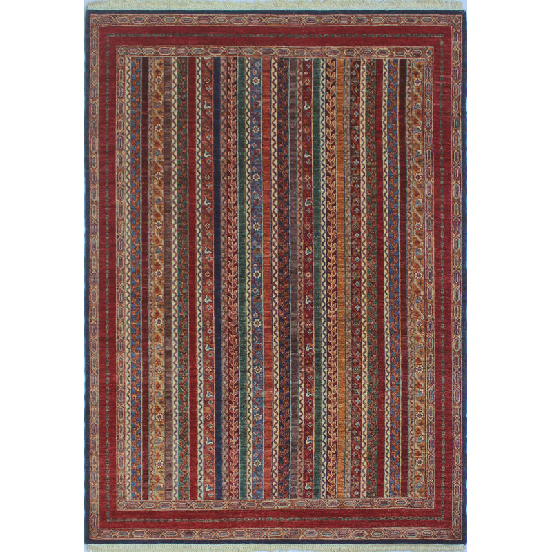 Tapis unique en laine noué à la main bleu de 5 pi 8 po x 7 pi 10 po Madsion