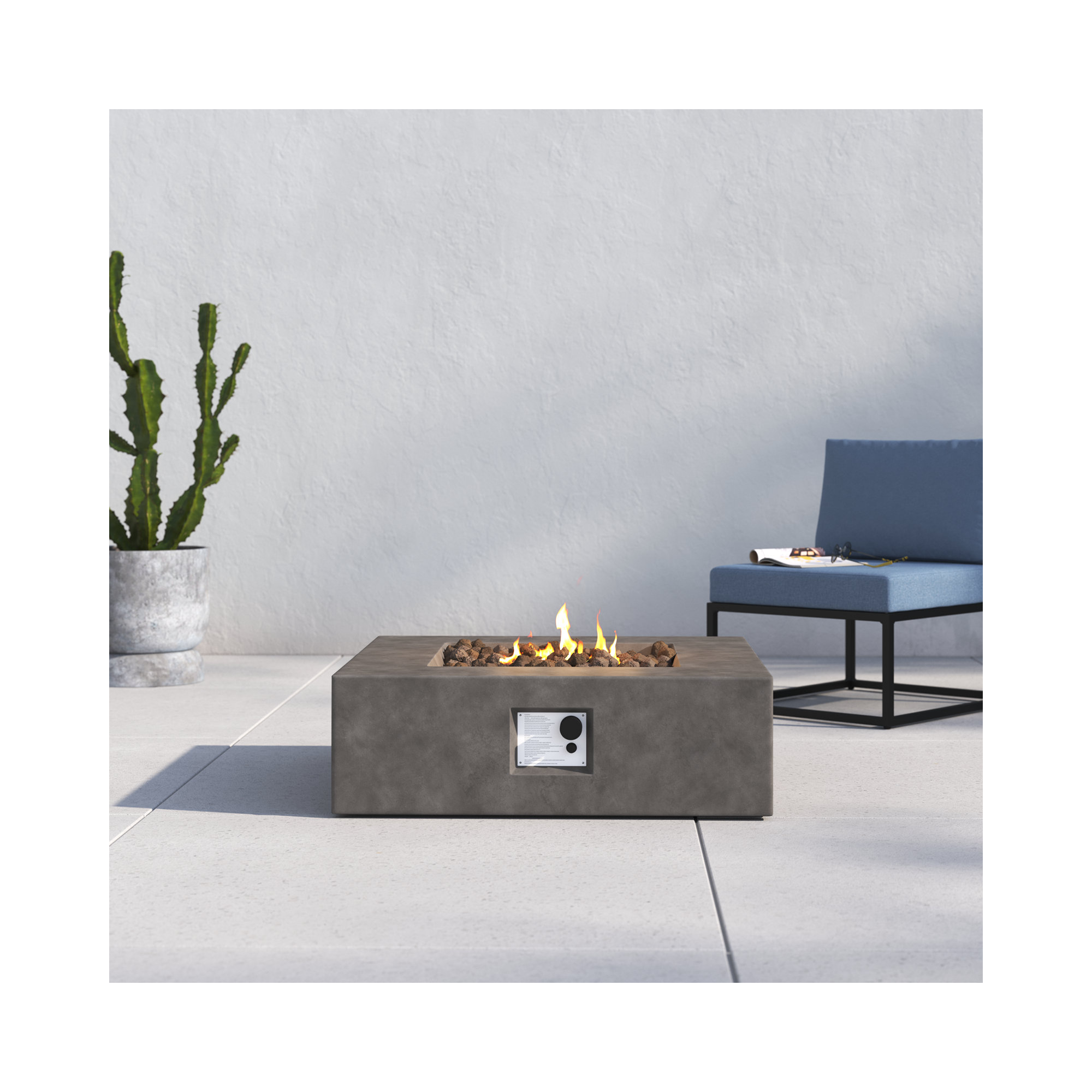 Rashid Fire Pit Table, Charcoal, 12" H x 34" W x 34" D