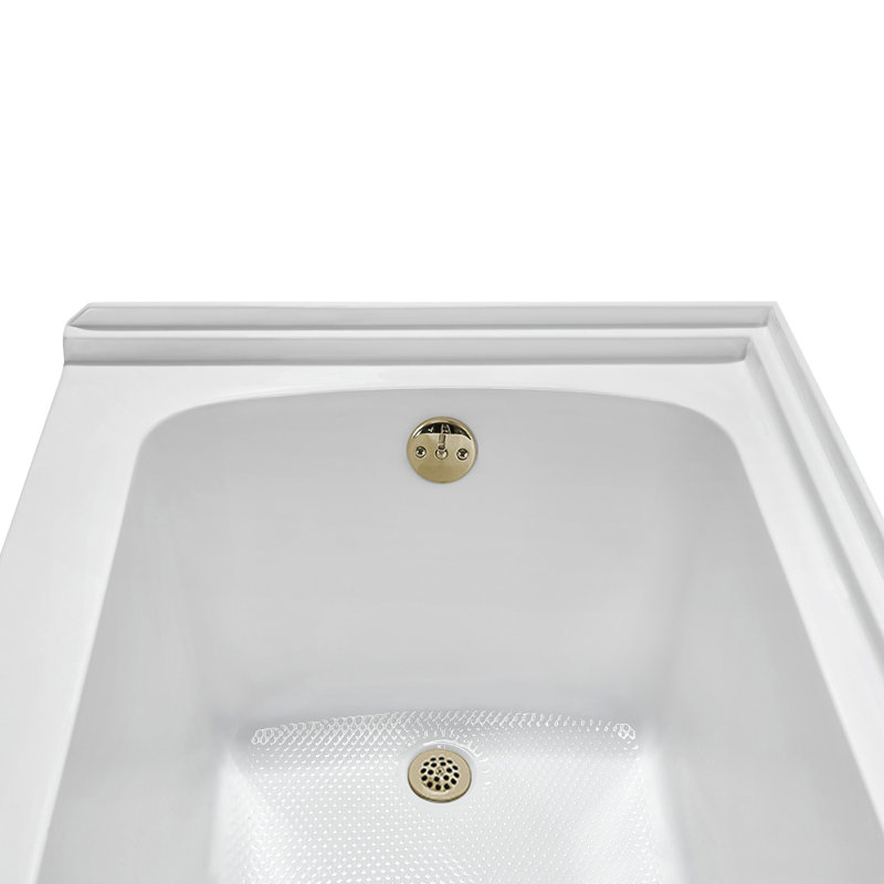 Streamline 66 in. x 32 in. Acrylic Left-Hand Drain Alcove Bathtub in Glossy White With External Drain, Polished Brass