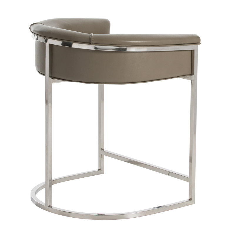 Calvin Upholstered Counter Stool with Metal Frame, Counter Stool (25" Seat Height), Silver, Brown