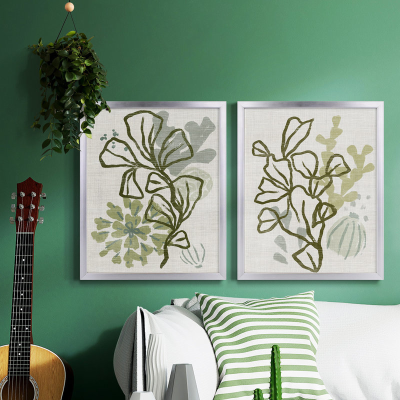 Coral Blockprint III - ensemble de 2 reproductions d'art sur toile encadrées