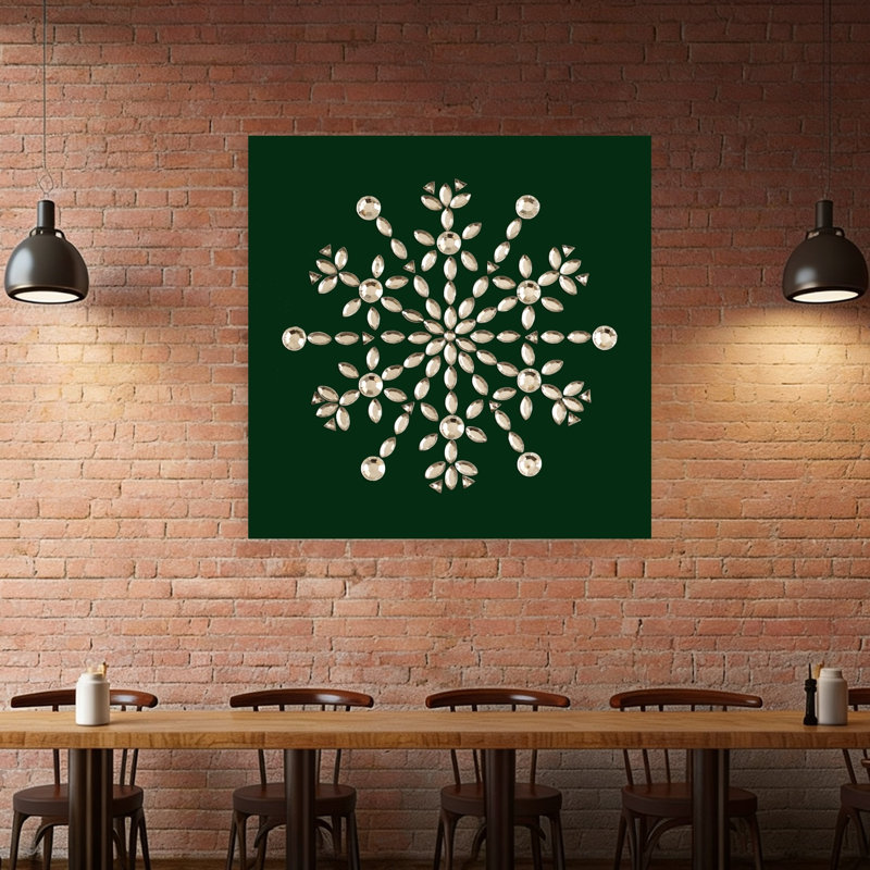 Affiche murale élégante et abstraite contemporaine représentant un flocon de neige vert, paysage d'hiver., H 48 po x l 48 po