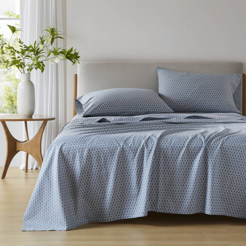 Cotton 144TC Breathable 100% Cotton Sheet Set, Diamond Blue, Queen Sheet Set with 2 Pillowcases
