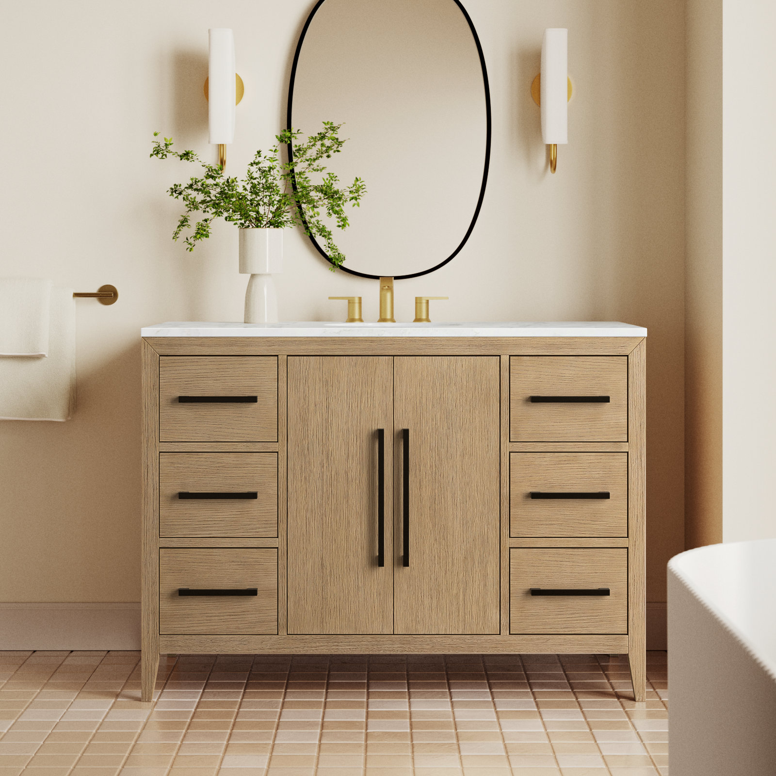 Alsup 48'' Single Bathroom Vanity, Wire Brushed Oak