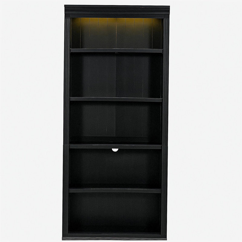 Ensemble de bibliothèque en bois de 83 pouces de hauteur avec bandes lumineuses, ensemble de bibliothèque décorative à 5 couches avec tablettes réglables, organisateur de rangement