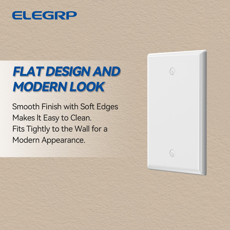 White Rectangular Plastic 1-Gang Blank Wall Plate Set