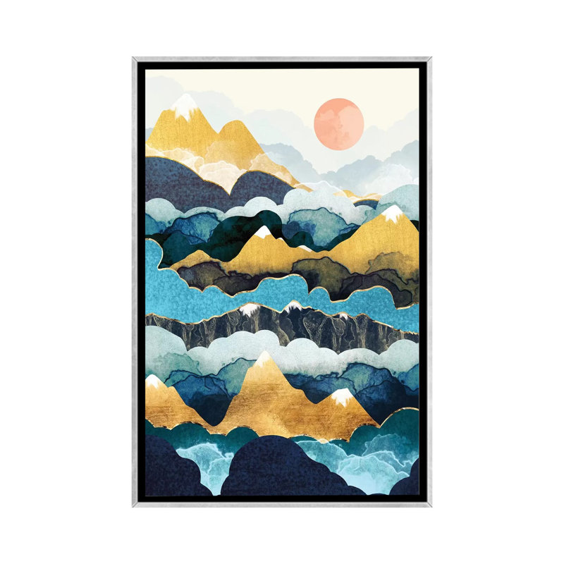 Cloud Peaks - impression d'art graphique, Toile avec cadre argenté, Aucun mat, H 40 po x l 26 po x P 1,5 po