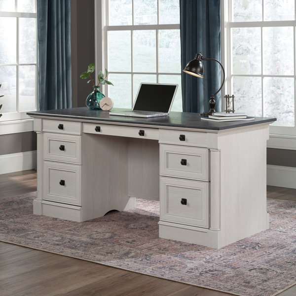 SAUDER Cottage Road 65.118 in. White 6-Drawer Executive Desk with