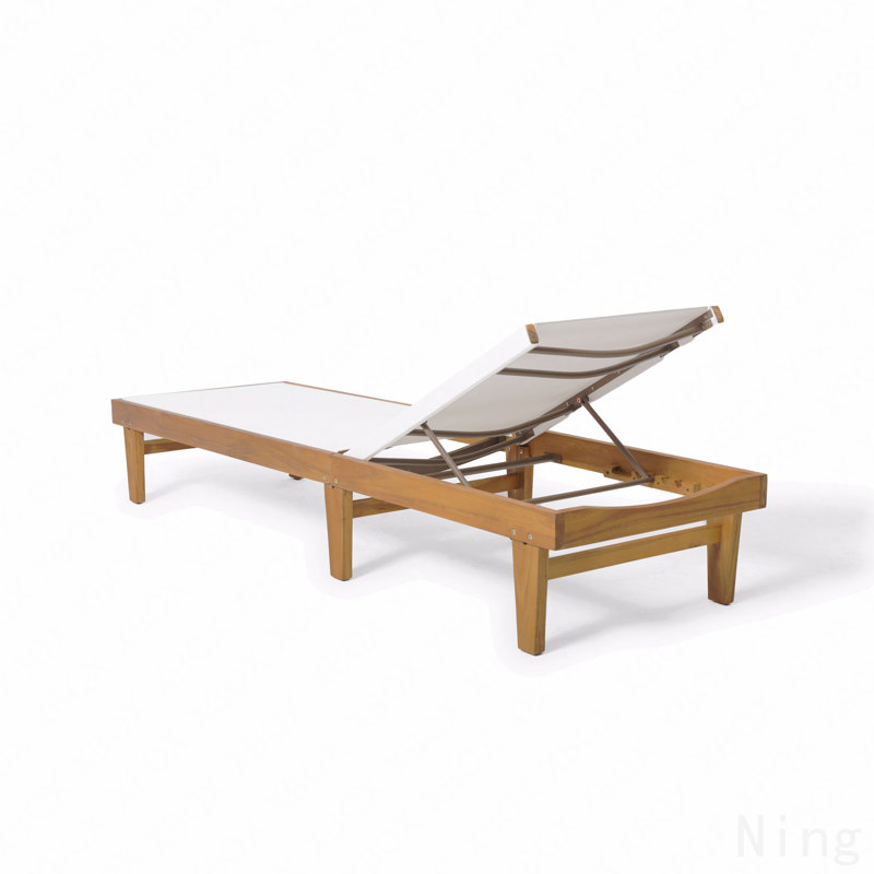 Chaise longue - filet blanc, Coussin blanc / structure en teck