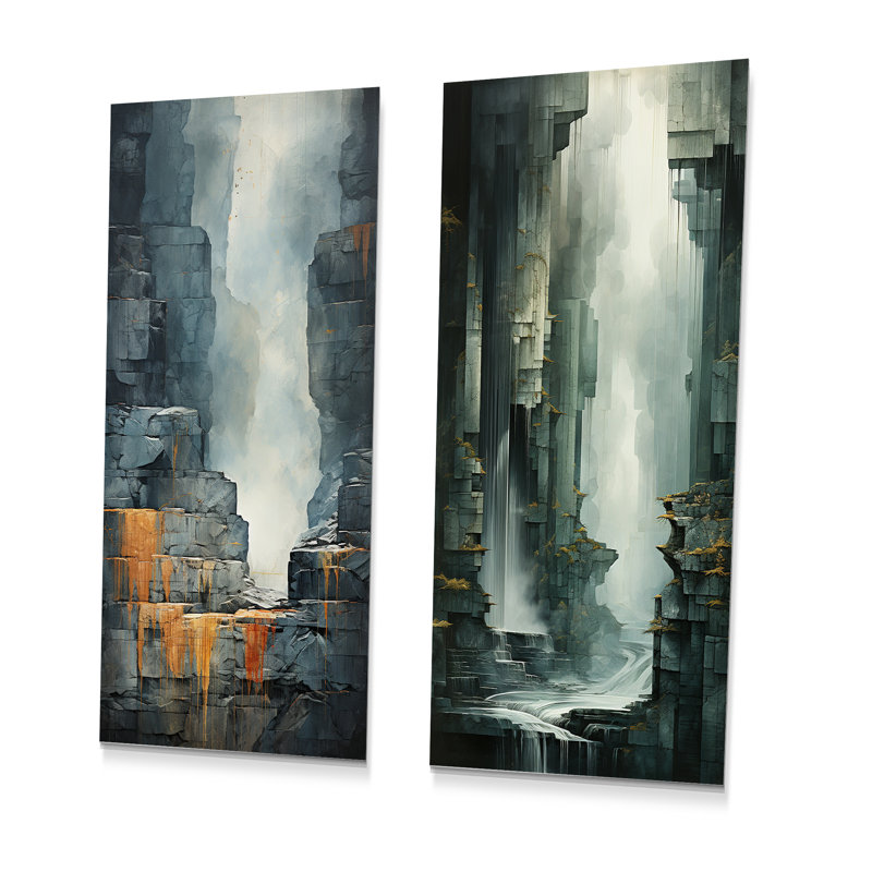 «Waterfall Cliff Adventure», ensemble d'art mural en métal cascade, H 28 po x l 24 po