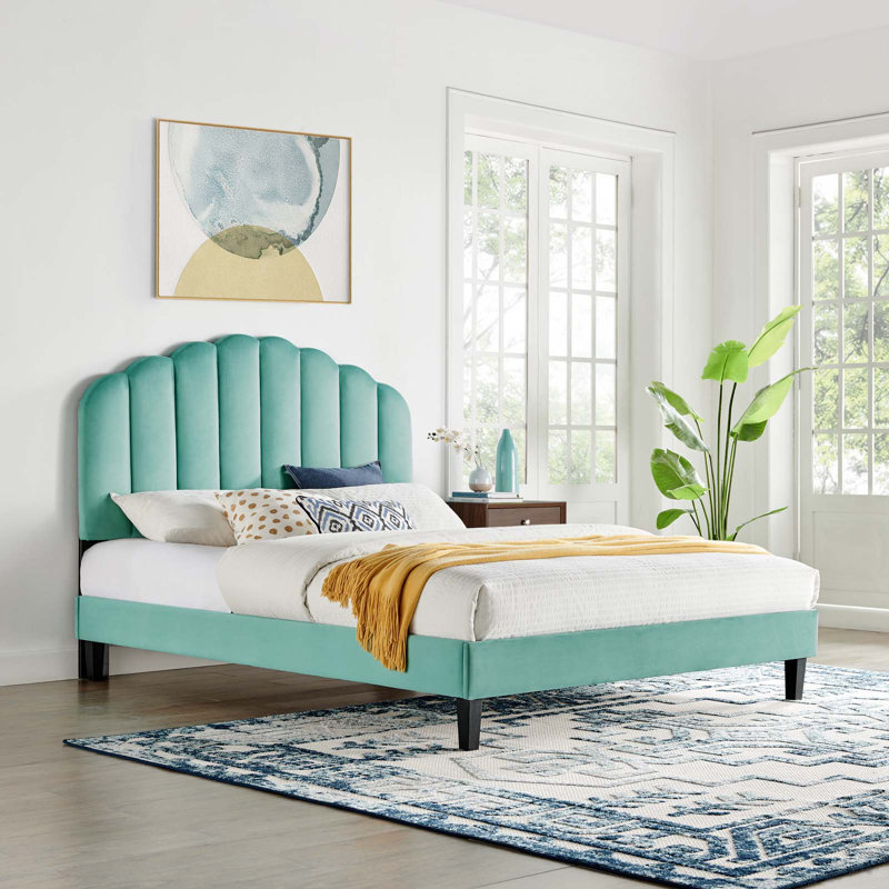 Modway Daisy Performance Velvet Platform Bed, White, Full/Double
