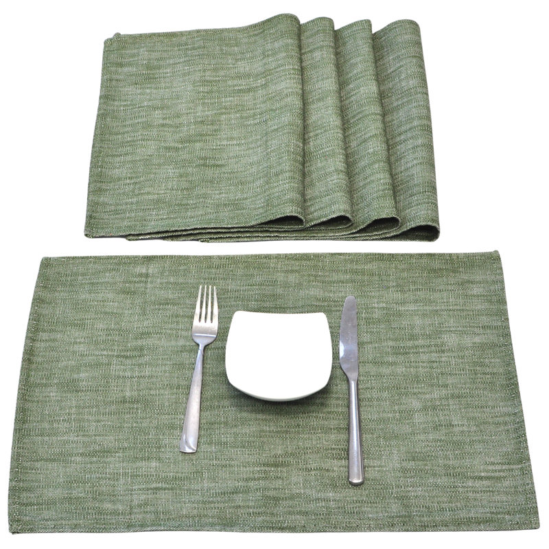 Dining Table Placemats Cotton Washable Woven Cloth Rectangle Place Mats  13"x20" (Set of 4), Green