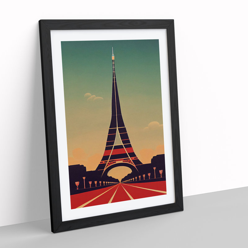 XV1022-711X Art Deco Eiffel Tower No.1 - Single Picture Frame Print, Black, 64cm H x 46cm W