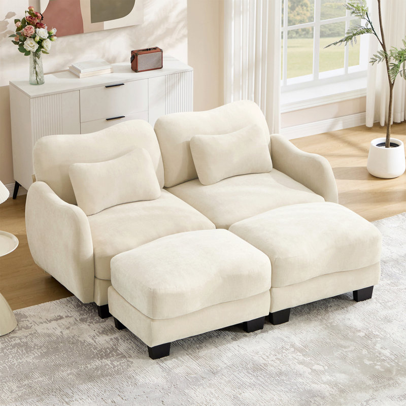 Canapé de soutien en chenille avec coussin de taille délicate et repose-pieds mobile, conception ergonomique incurvée, canapé modulaire facile à assembler pour le bureau du salon