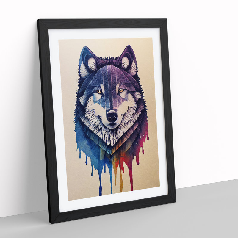 Painted Wolf No.1 - Print, Black Framed, White, 64cm H x 46cm W