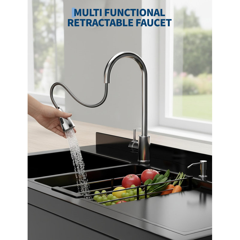 Stainless Steel Utility Sink Freestanding Sink with Hot & Cold Water Faucet, Includes Drain Kit & Hoses – Heavy Duty for Garage