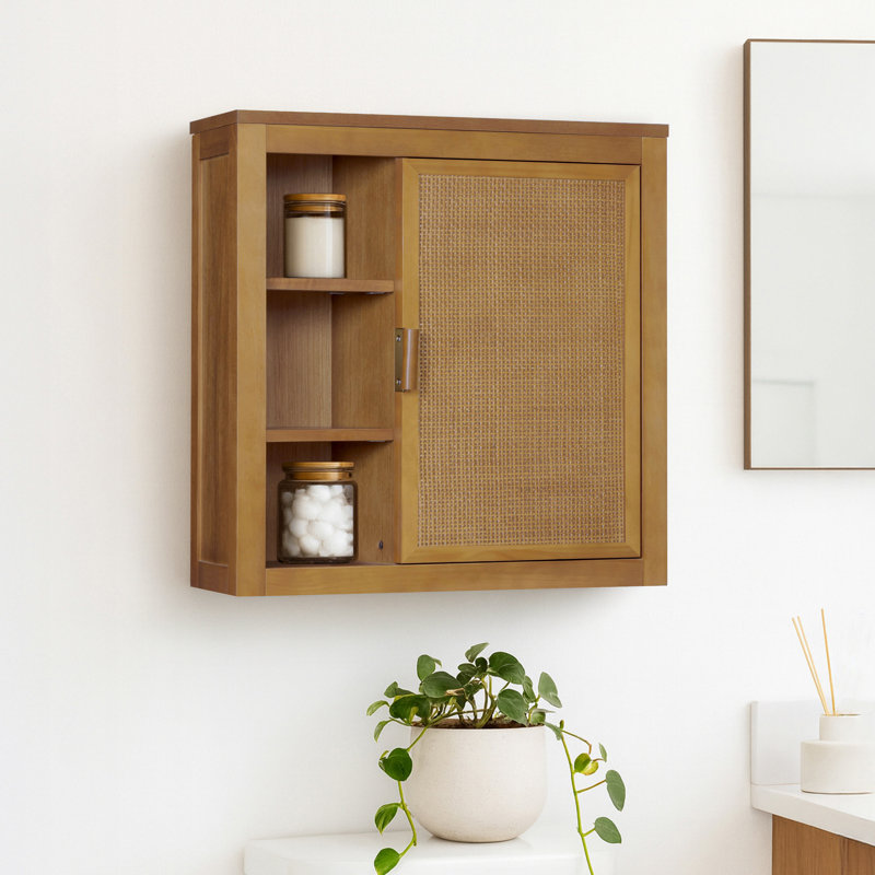 Ameer Wall Cabinet with Open & Closed Storage and Sturdy Shelves, Natural
