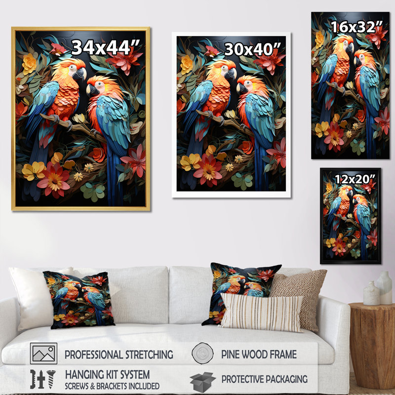 Parrots Celestial Dance Melody I, Cadre simple noir, H 32 po x l 16 po x P 1 po