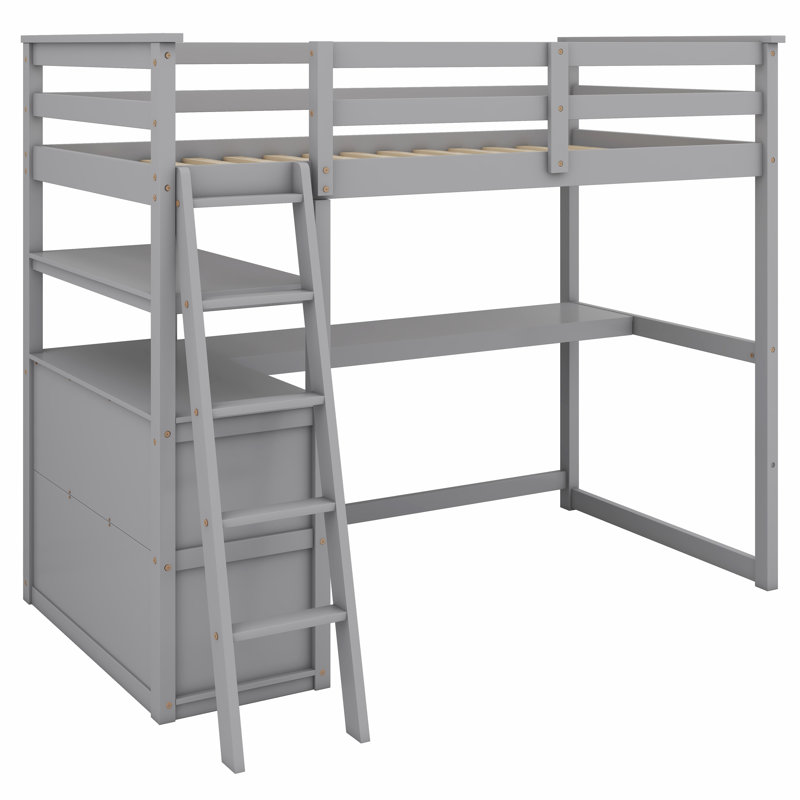 Lit mezzanine avec bureau et tablettes, Gris
