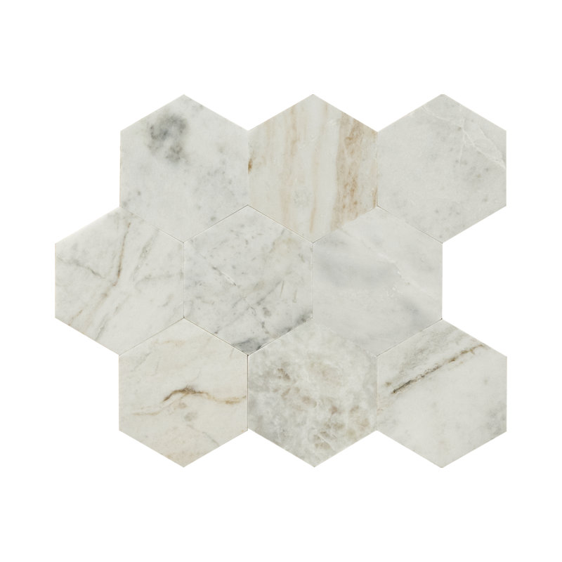 Tactiq Castella de Blanc Hexagon 10 in. x 12 in. Honed Marble Mosaic Floor and Wall Tile