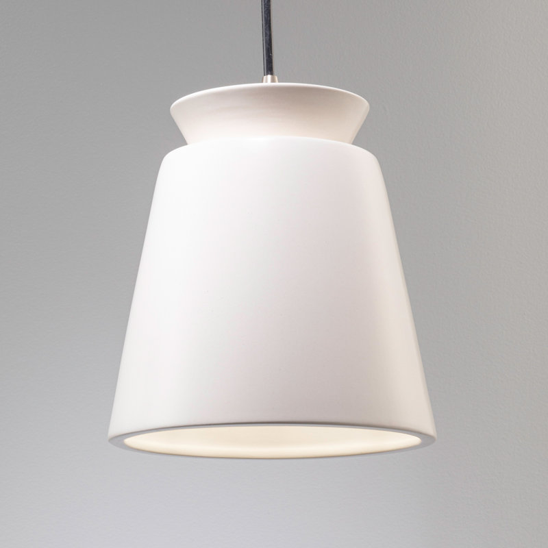 Luminaire suspendu conique à 1 lumière Logan, Nickel brossé, Blanc mat, Incandescente (non incluse)