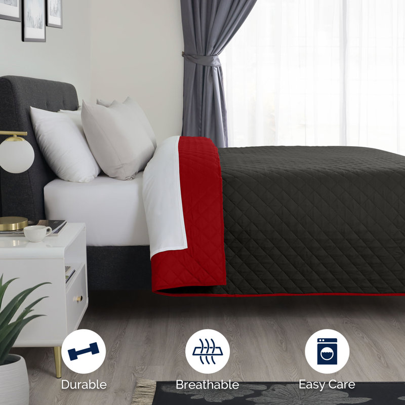 Martex Reversible Coverlet, King, Ebony/Red
